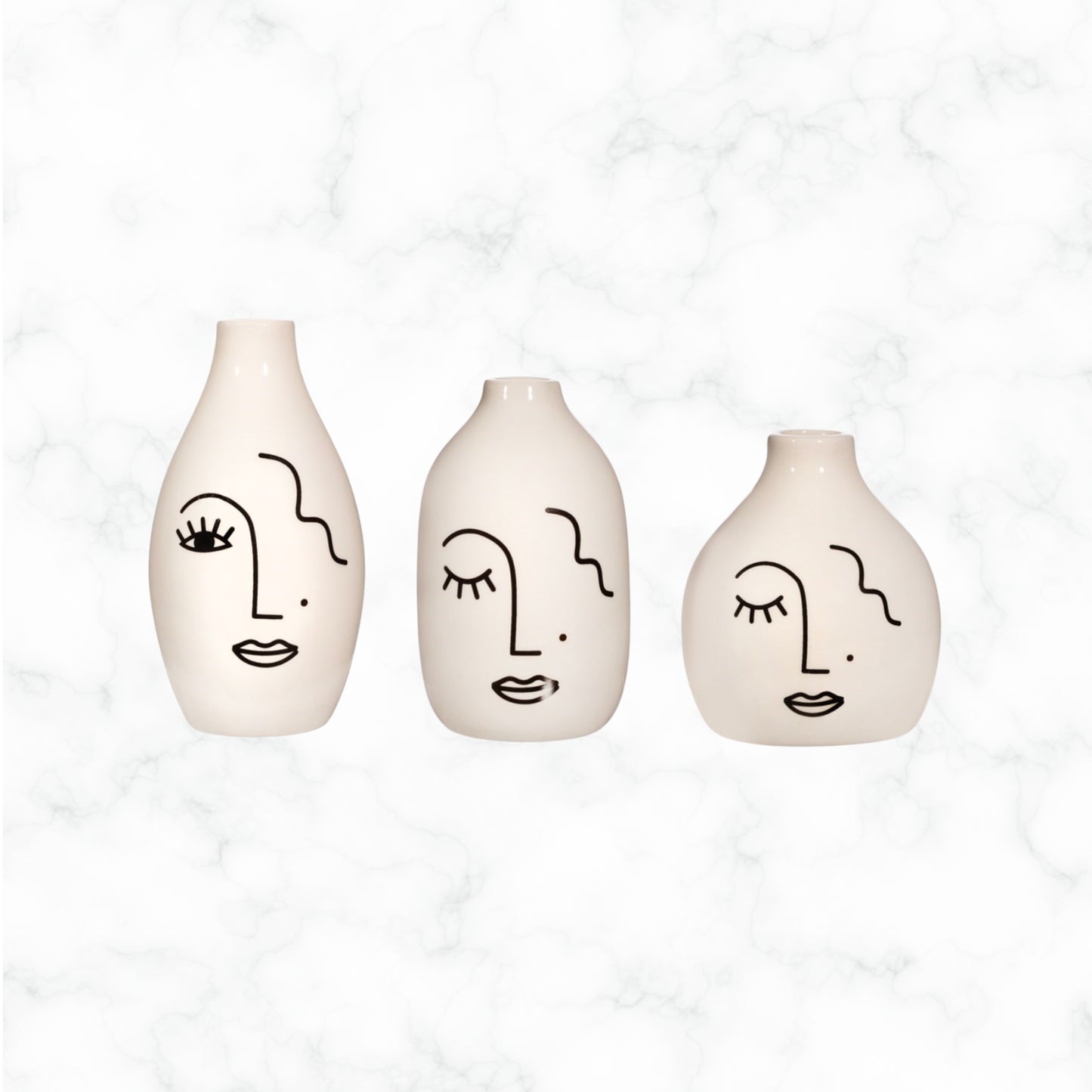 Set of 3 Abstract Face Vases