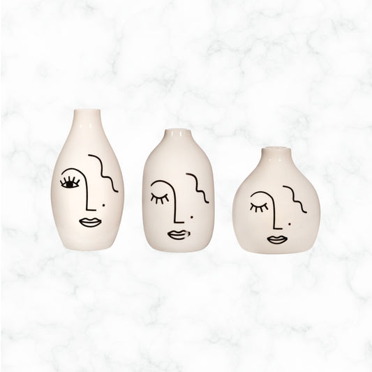 Set of 3 Abstract Face Vases