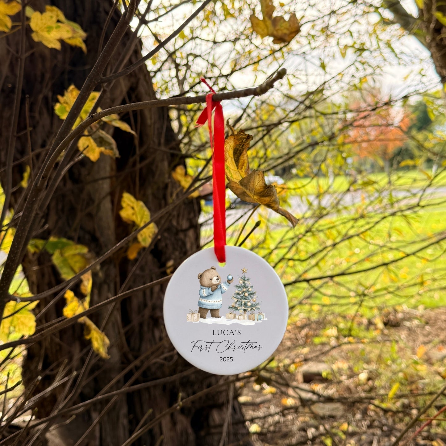 Personalised First Christmas Bauble Blue