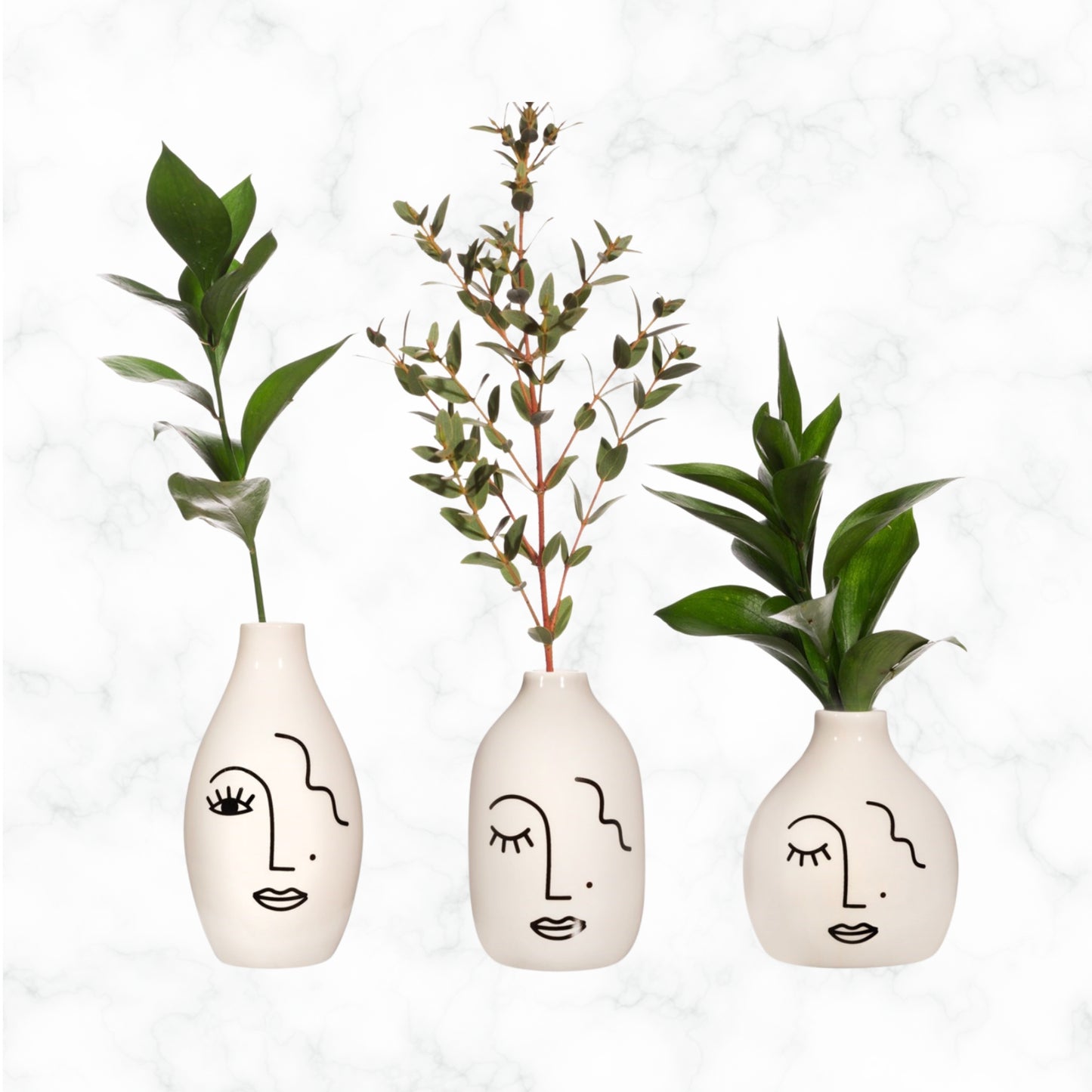 Set of 3 Abstract Face Vases