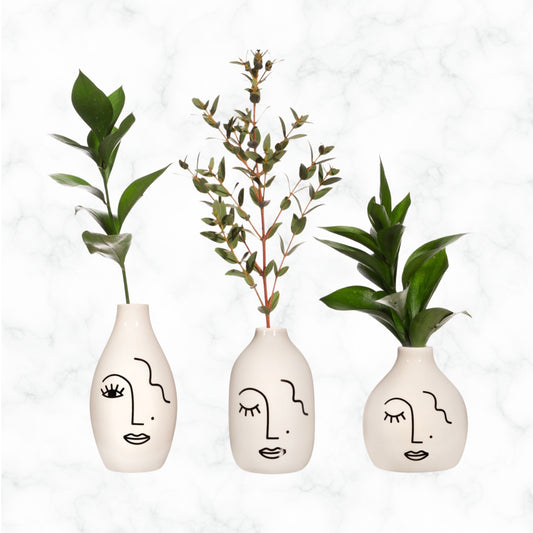 Set of 3 Abstract Face Vases